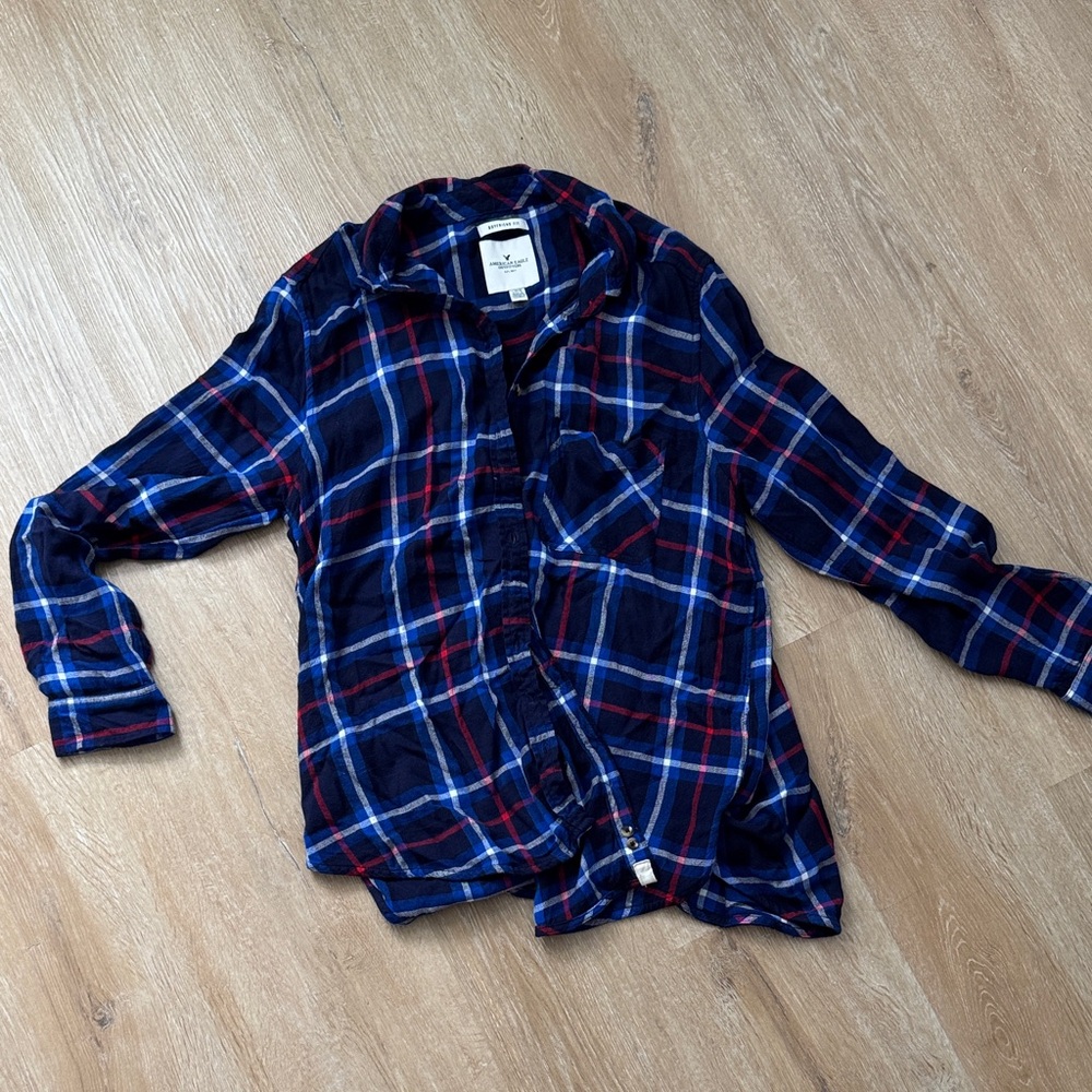 American Eagle Outfitters Navy and Red Checkered Shirt